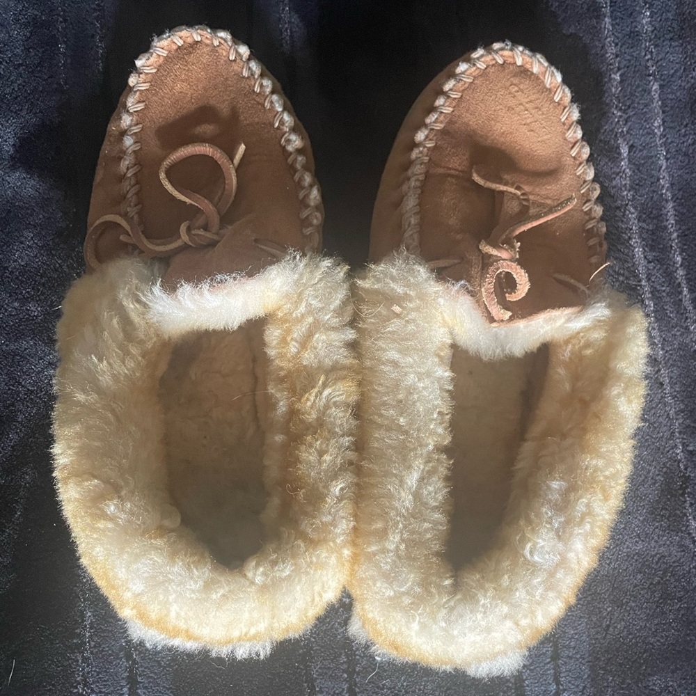 L.L. Bean Brown and Cream Moccasin Slippers